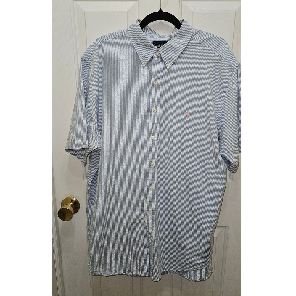 Ralph Lauren Striped Classic Fit Short Sleeve Seersucker Button Down Shirt‎ XXL